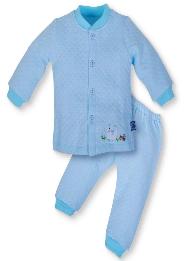 Pokory Night Suit for Babies Full Sleeves Solid Hosiery Cotton for Baby Boy and Girl Tshirt & Pyjama Set Light Blue Size 2 - Image 1