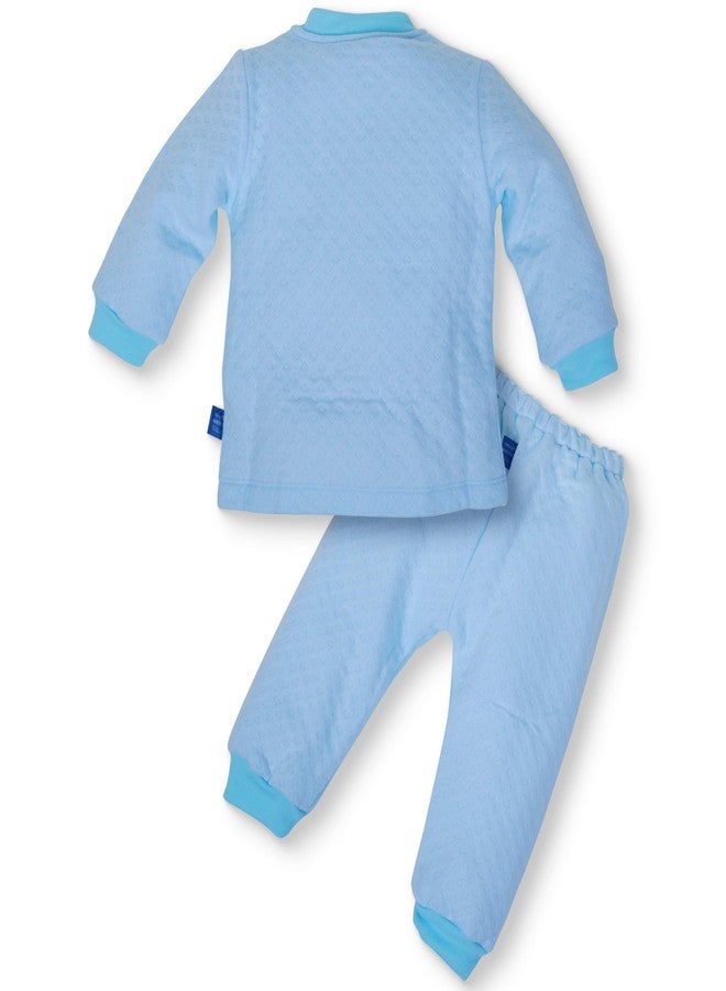 Pokory Night Suit for Babies Full Sleeves Solid Hosiery Cotton for Baby Boy and Girl Tshirt & Pyjama Set Light Blue Size 2 - Image 2