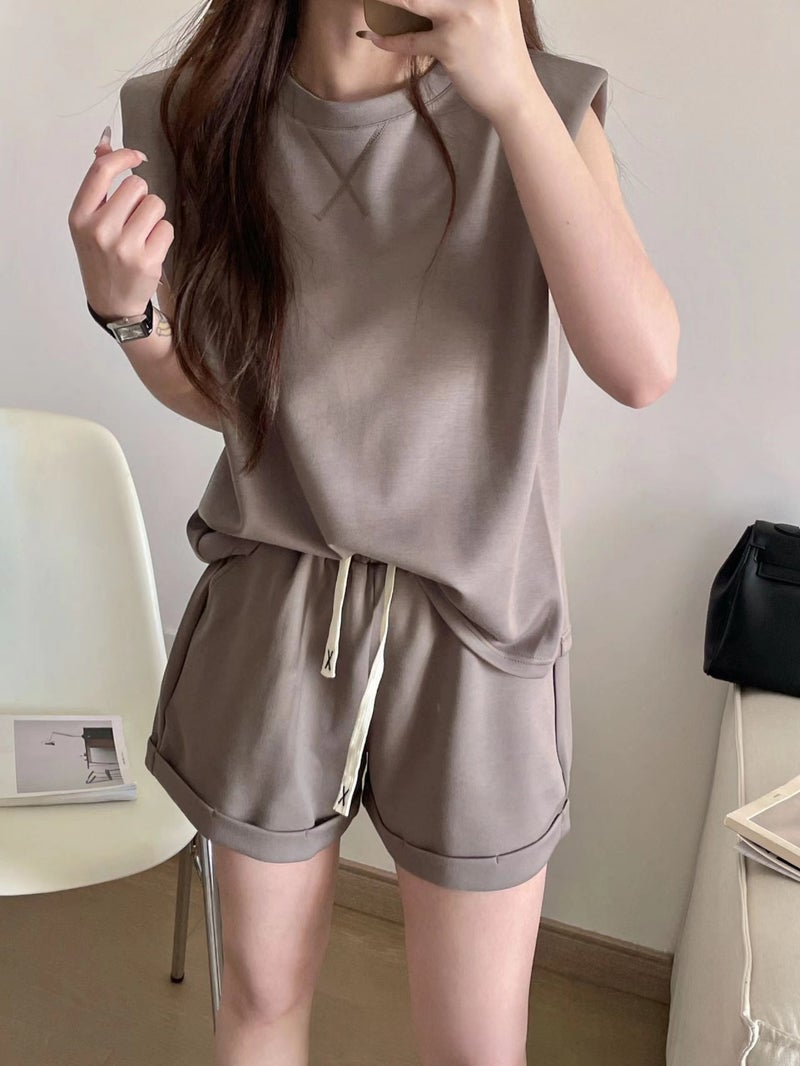 MOTIE Slim-Fit Sleeveless Vest  Casual Sports Suit for Women Summer Coffee - Image 5