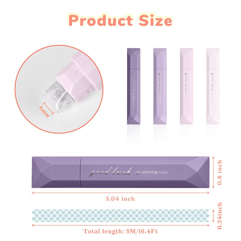 Temiary 4-Pack Double Sided Tape Roller, 6 mm x 196 Inch Adhesive Tape Glue Scrapbook Dispenser Runner for Scrapbooking Craft Supplies Office School (Purple) - Image 2