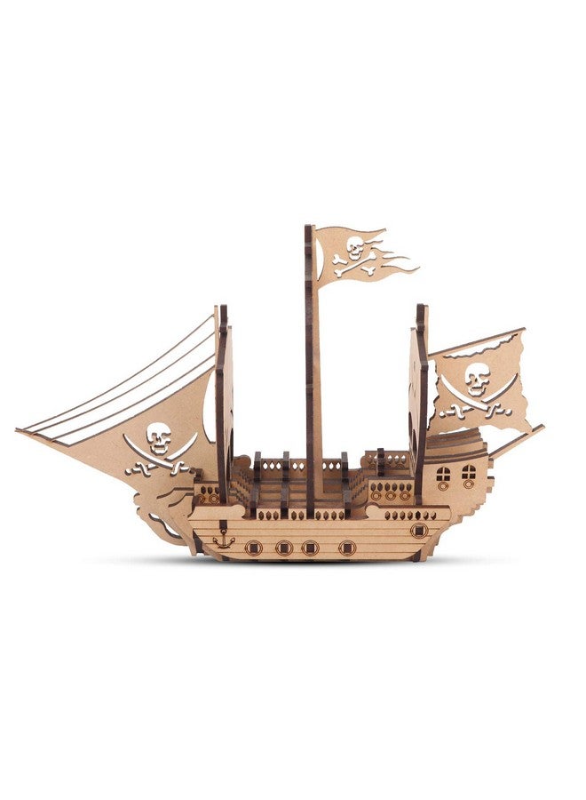 Webby DIY Wooden 3D Pirate Ship Puzzle Kit, Show Piece, Home & Office Table Decoration, Birthday Gift for Kids, 15 Pcs - Image 2