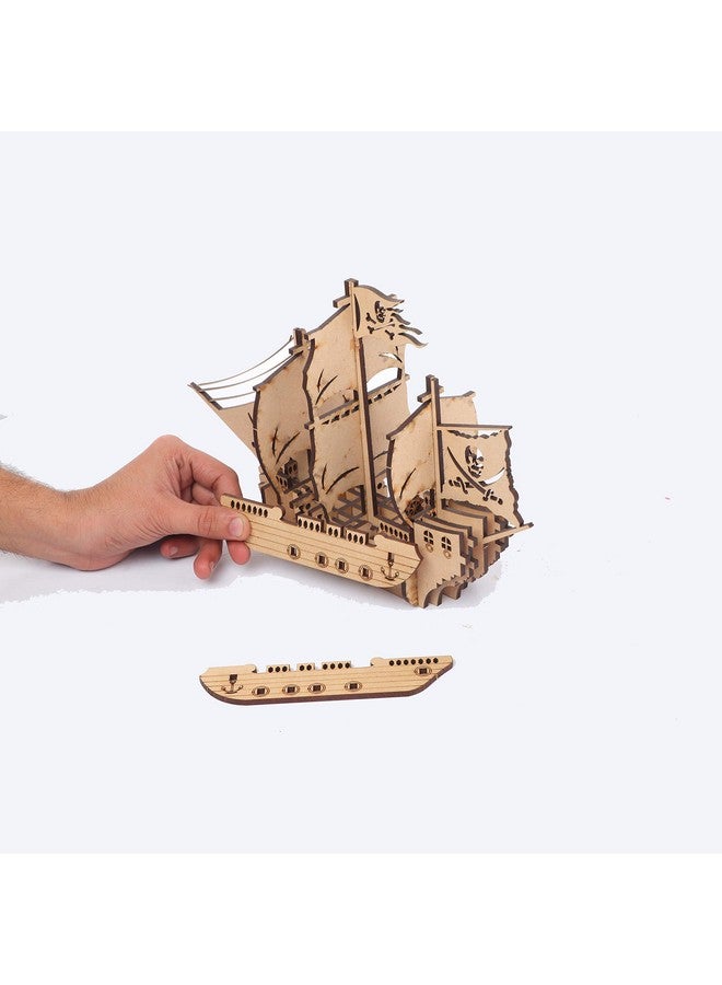 Webby DIY Wooden 3D Pirate Ship Puzzle Kit, Show Piece, Home & Office Table Decoration, Birthday Gift for Kids, 15 Pcs - Image 4