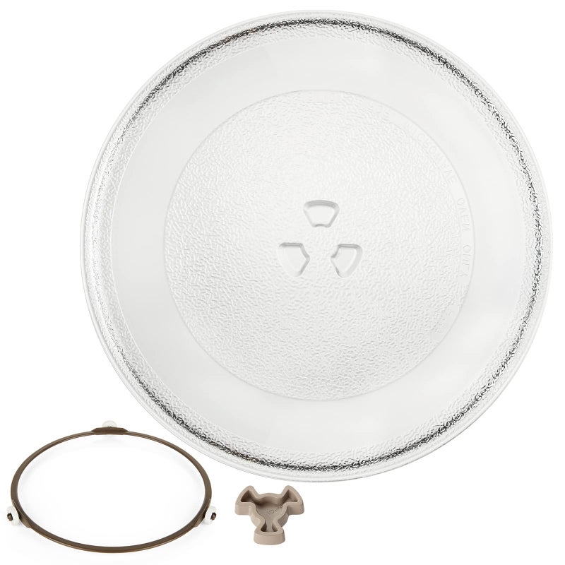 JMIATRY Microwave Turntable Glass Plate 255mm Microwave Plate Replacement with 3 Fixers Microwave Glass Plate with Turntable Ring and Support