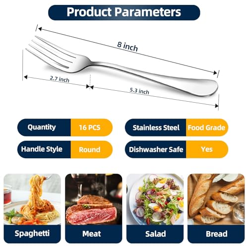 ITITT 16 Piece Dinner Forks, 8 Inch, Top Food Grade Extra-Fine Stainless Steel Silverware Forks，Silverware Set, Dishwasher Safe （Silver) - Image 2