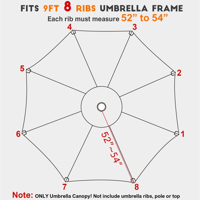 Blissun 9ft Patio Umbrella Replacement Canopy, Market Umbrella Top, Outdoor Table Umbrella Canopy for 8 Ribs, Canopy Only (Tan) - Image 3