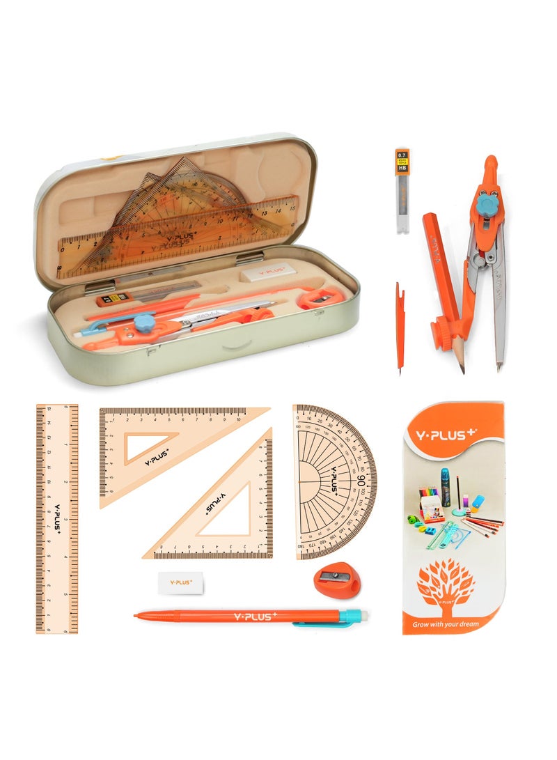 Excefore Geometry Set for Students - Math Protractor, Compass, and Rulers Kit - Great for Class Supplies and School - Includes 12 Pieces - Image 1