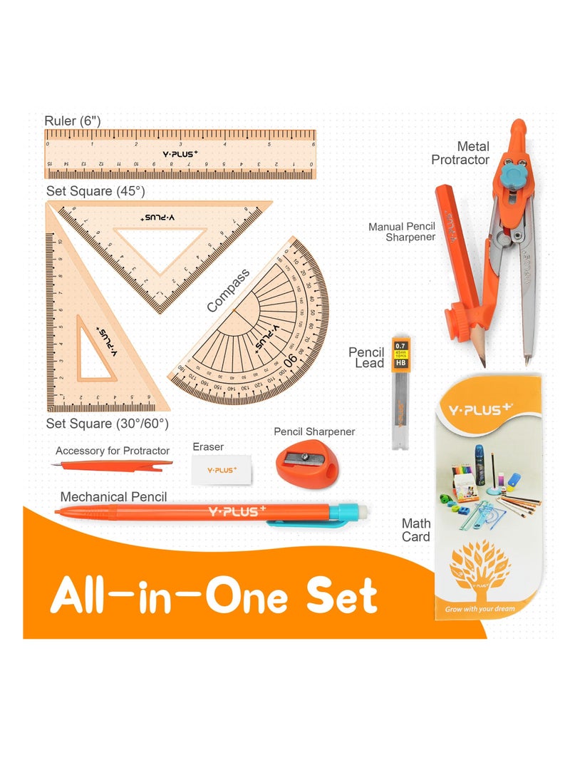 Excefore Geometry Set for Students - Math Protractor, Compass, and Rulers Kit - Great for Class Supplies and School - Includes 12 Pieces - Image 3