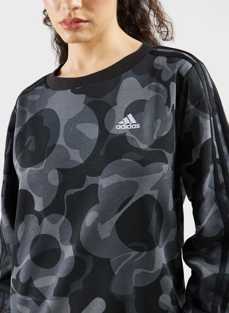 Adidas Floral Graphic 3-Stripes Fleece Sweatshirt