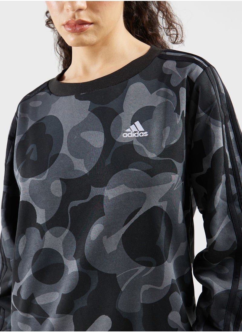 Adidas - Floral Graphic 3-Stripes Fleece Sweatshirt - Image 1