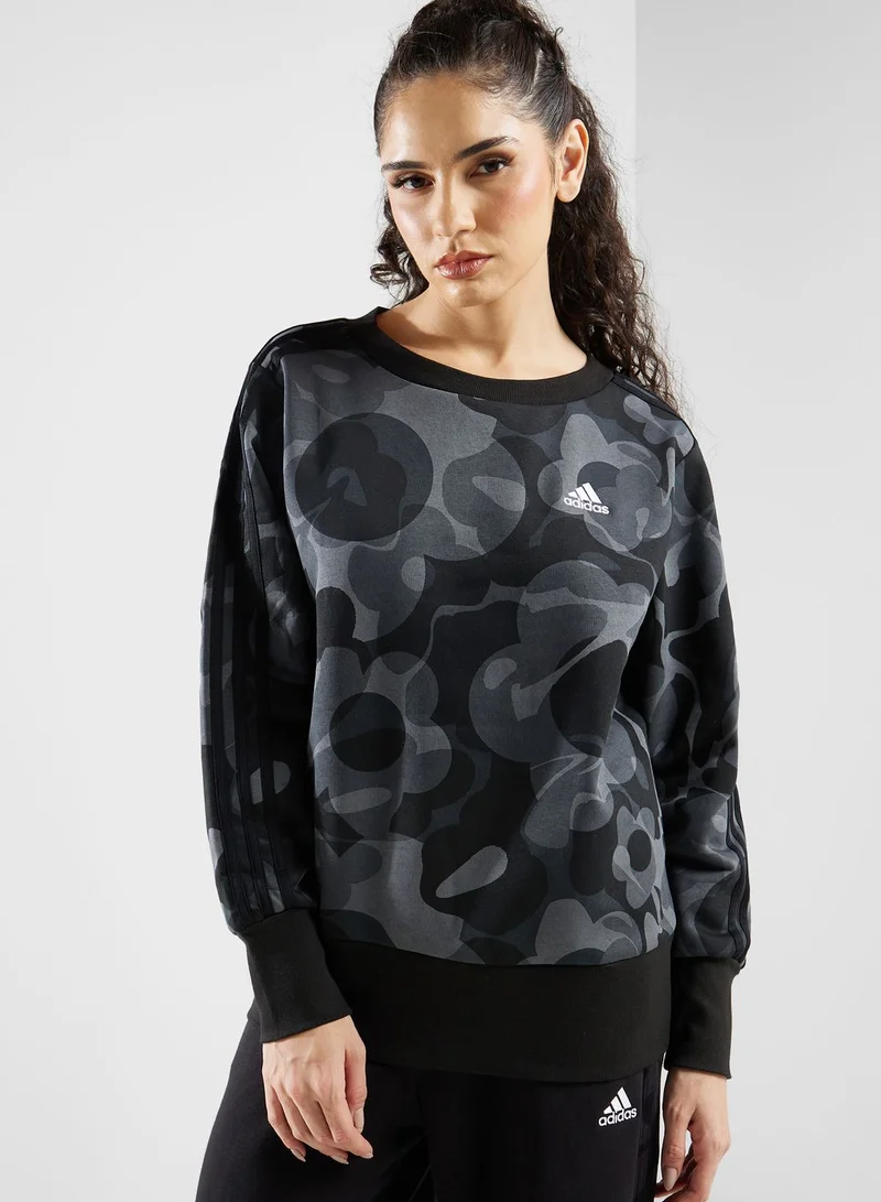 Adidas Floral Graphic 3-Stripes Fleece Sweatshirt