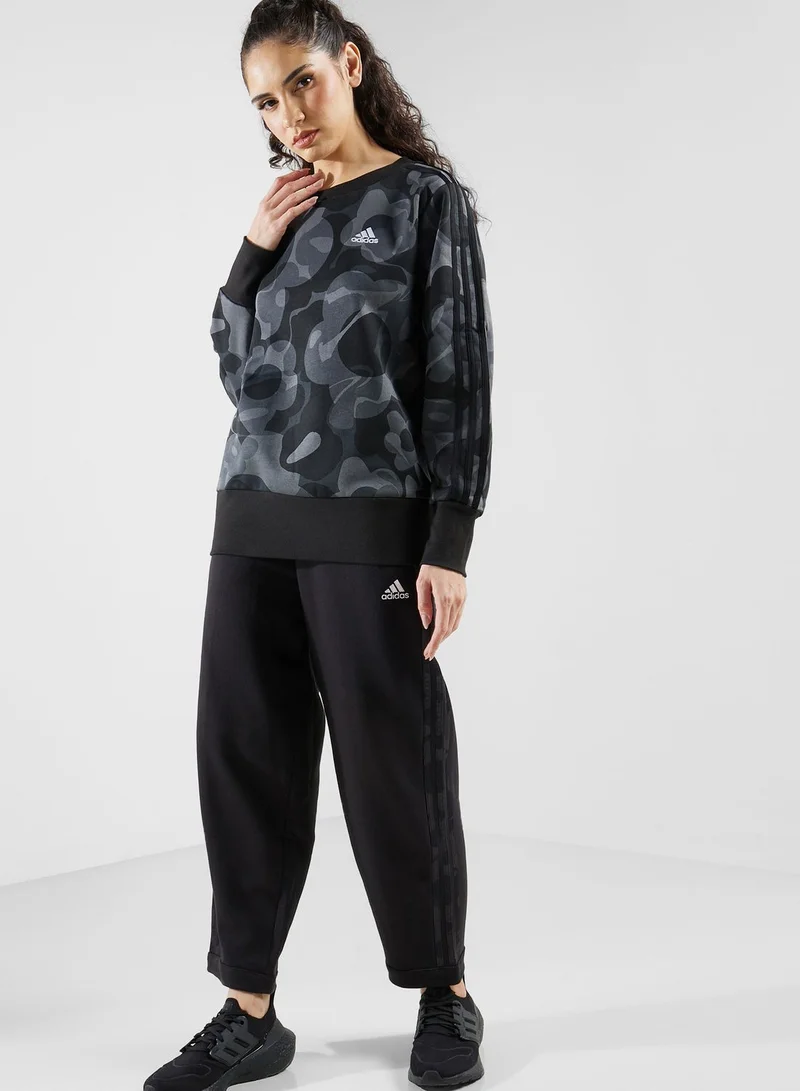 Adidas Floral Graphic 3-Stripes Fleece Sweatshirt