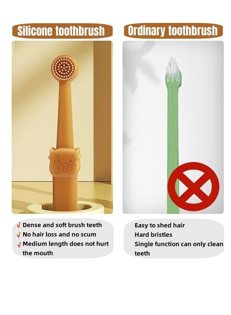 SYOSI 4 Pack Kit Dog Toothbrush Pet Silicone Toothbrush Cat Tooth Brushing Kit with Storage Cup 360° Doggie Kitten Toothbrush Tongue Cleaning Brush Dental Care for Small Pets Ferret Dutch Pigs - Image 2