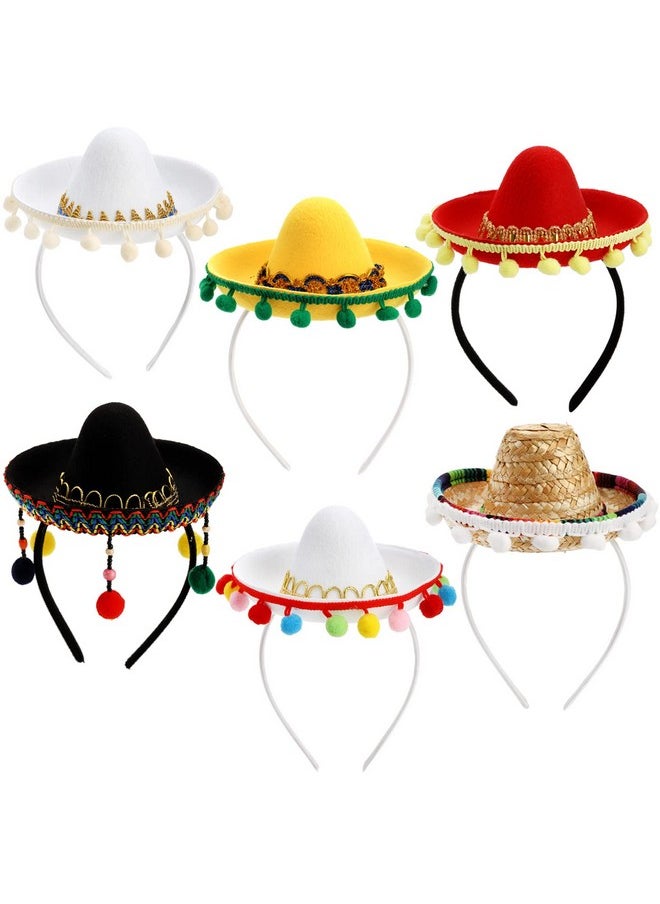 TOPZEA - 6 Pack Sombrero Hat Fabric And Straw Mini Sombrero Headband Hats Mexican Theme Party Cinco De Mayo Festival Hat Carnival Costume Photo Props Small Straw Hats For Kids Pets - Image 1