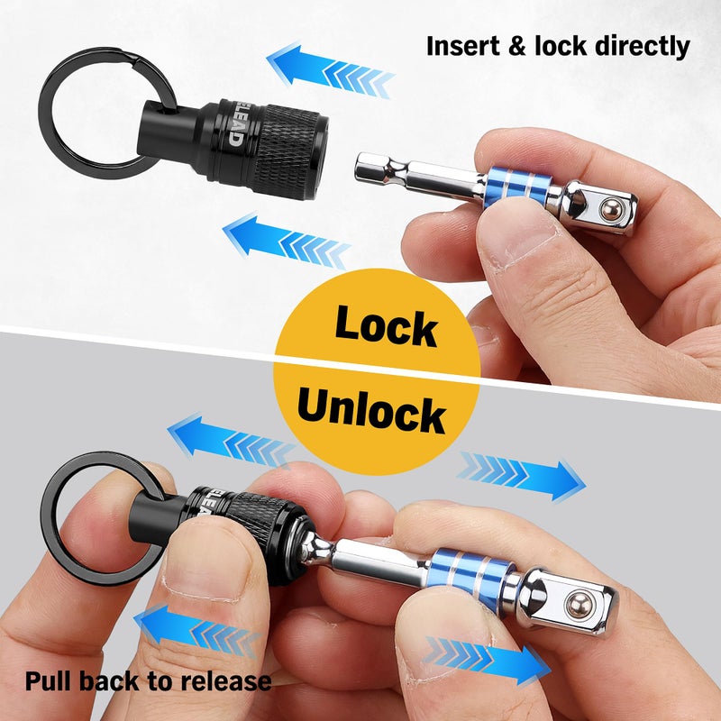 ELEAD 6-Piece Bit Holder Key Chain, 1/4 inch Black Hex Shank Bit Holders, Quick Release Design with Keychain Carabiner for Nut Driver, Screwdriver & Drill Bits, Tools Gifts for Men - Image 5