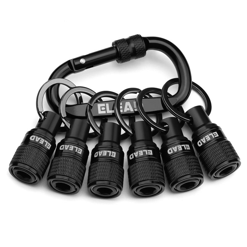 ELEAD 6-Piece Bit Holder Key Chain, 1/4 inch Black Hex Shank Bit Holders, Quick Release Design with Keychain Carabiner for Nut Driver, Screwdriver & Drill Bits, Tools Gifts for Men - Image 1