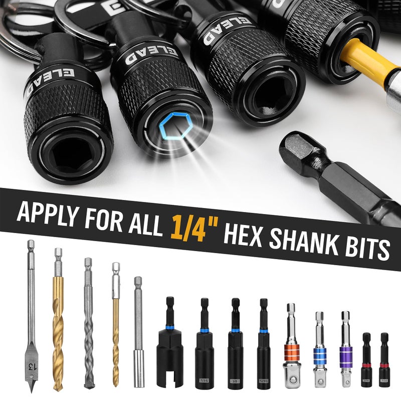ELEAD 6-Piece Bit Holder Key Chain, 1/4 inch Black Hex Shank Bit Holders, Quick Release Design with Keychain Carabiner for Nut Driver, Screwdriver & Drill Bits, Tools Gifts for Men - Image 3