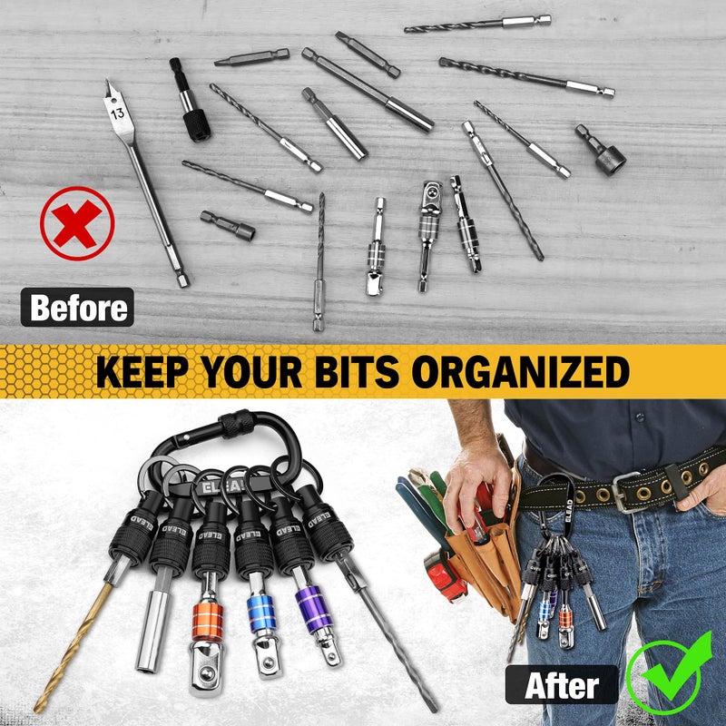ELEAD 6-Piece Bit Holder Key Chain, 1/4 inch Black Hex Shank Bit Holders, Quick Release Design with Keychain Carabiner for Nut Driver, Screwdriver & Drill Bits, Tools Gifts for Men - Image 4