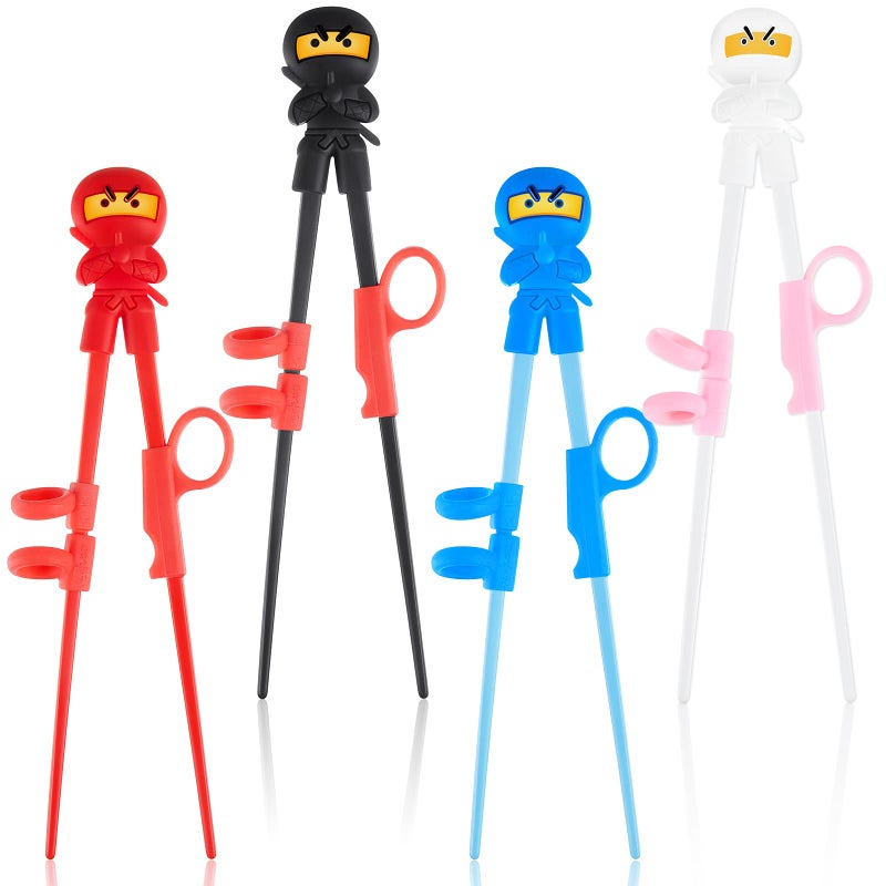 Nuanchu Nuanchu 4 Pairs Ninja Training Chopsticks for Kids Adults Beginners Cute Tableware Reusable Japanese Training Learning Chopsticks Helper with Attachable for right or Left Handed Trainer 7 Inch