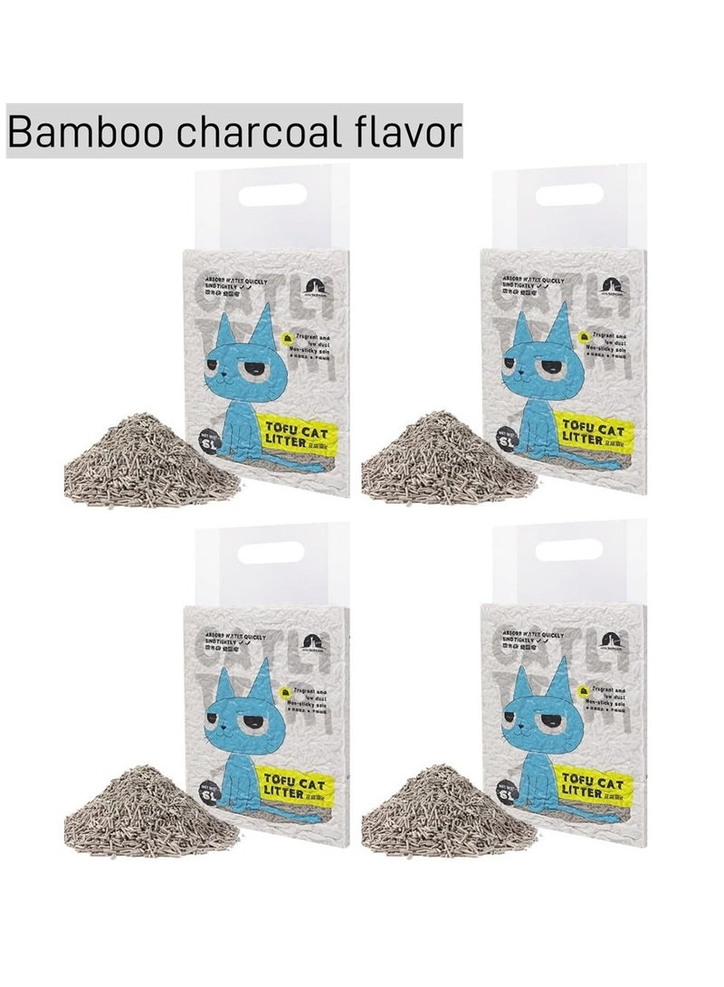 4 Packs Cat Litter, Clumping Biodegradable Absorbent Fragrance Soft Natural Been Tofu Cat Litter (Bamboo charcoal 4 Packs, 24L) - Image 1