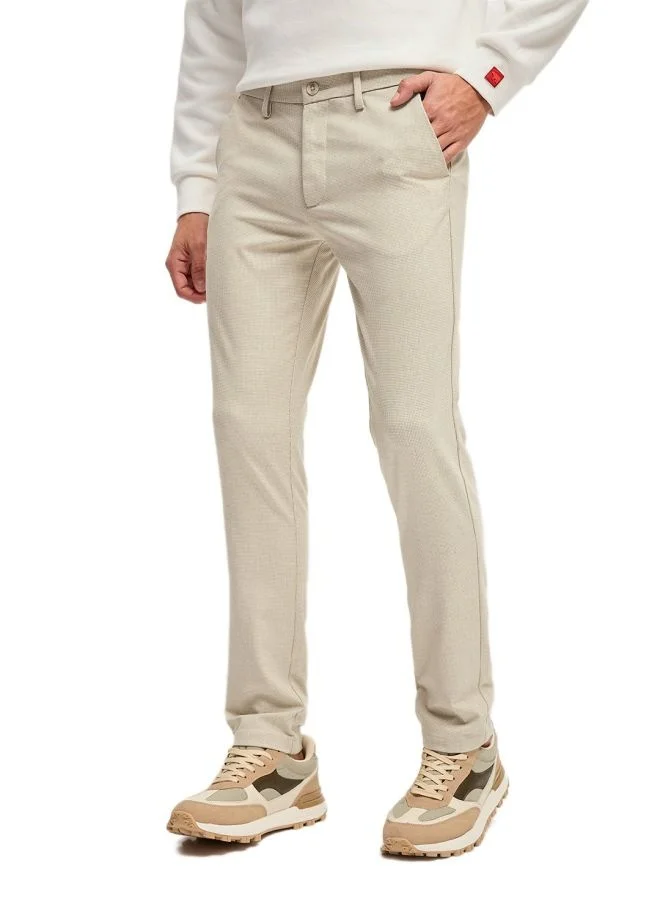 THE BEAR HOUSE Men's Beige Checked 4 Way Stretch Formal Trouser Versatile Office and Travel Pants Comfortable Fit for Everyday Use Easy to Style Bottomwear for Work Weekend and Outings