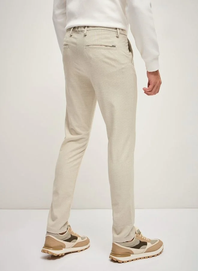 The Bear House  Men's Beige Checked 4 Way Stretch Formal Trouser Versatile Office and Travel Pants Comfortable Fit for Everyday Use Easy to Style Bottomwear for Work Weekend and Outings for Men | Best Price UAE