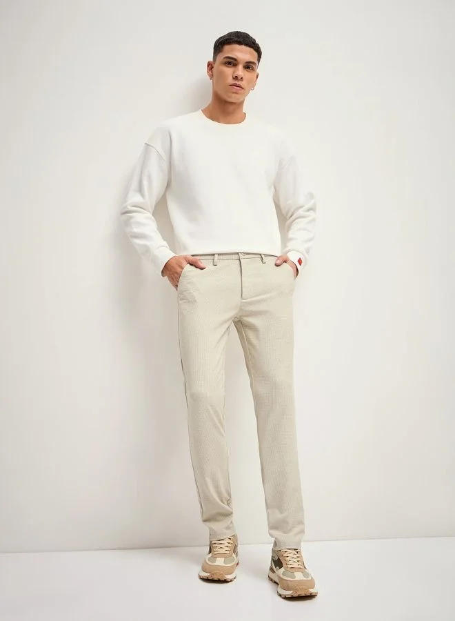 The Bear House  Men's Beige Checked 4 Way Stretch Formal Trouser Versatile Office and Travel Pants Comfortable Fit for Everyday Use Easy to Style Bottomwear for Work Weekend and Outings for Men | Best Price UAE