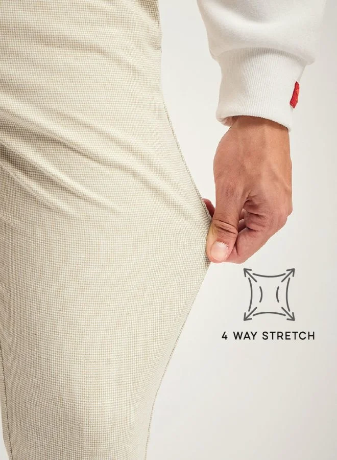 The Bear House  Men's Beige Checked 4 Way Stretch Formal Trouser Versatile Office and Travel Pants Comfortable Fit for Everyday Use Easy to Style Bottomwear for Work Weekend and Outings for Men | Best Price UAE