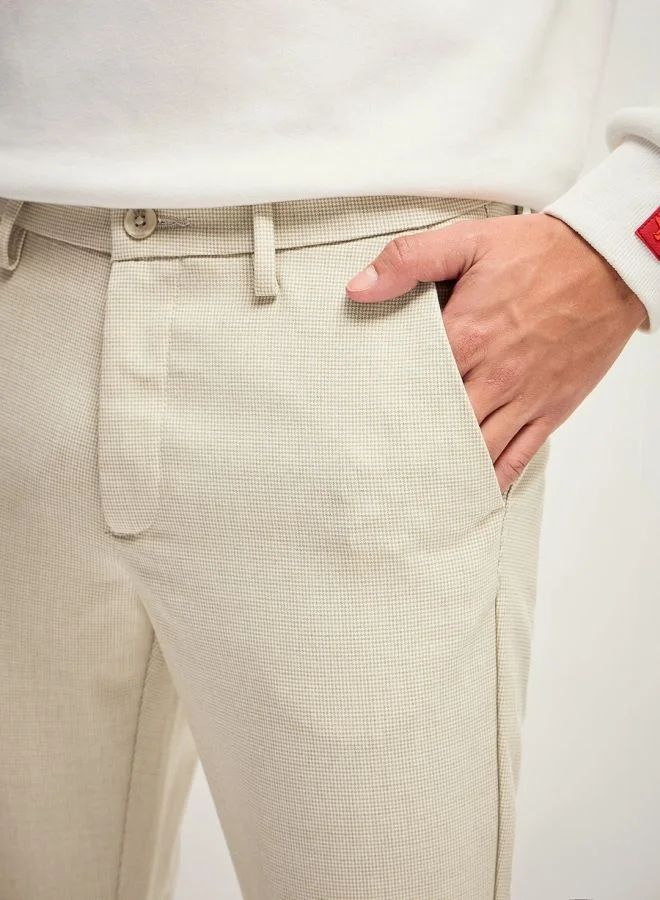 The Bear House  Men's Beige Checked 4 Way Stretch Formal Trouser Versatile Office and Travel Pants Comfortable Fit for Everyday Use Easy to Style Bottomwear for Work Weekend and Outings for Men | Best Price UAE