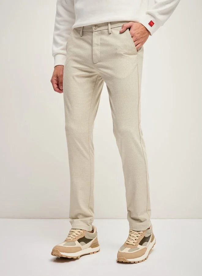 The Bear House  Men's Beige Checked 4 Way Stretch Formal Trouser Versatile Office and Travel Pants Comfortable Fit for Everyday Use Easy to Style Bottomwear for Work Weekend and Outings for Men | Best Price UAE