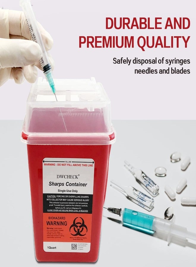 DWCHECK Sharps Container for Home Use 1 Quart, 5 Pack Professional Needle Disposal Containers, Biohazard Needle and Syringe Disposal Containers, Small Sharps Disposal Container for Travel - Image 2