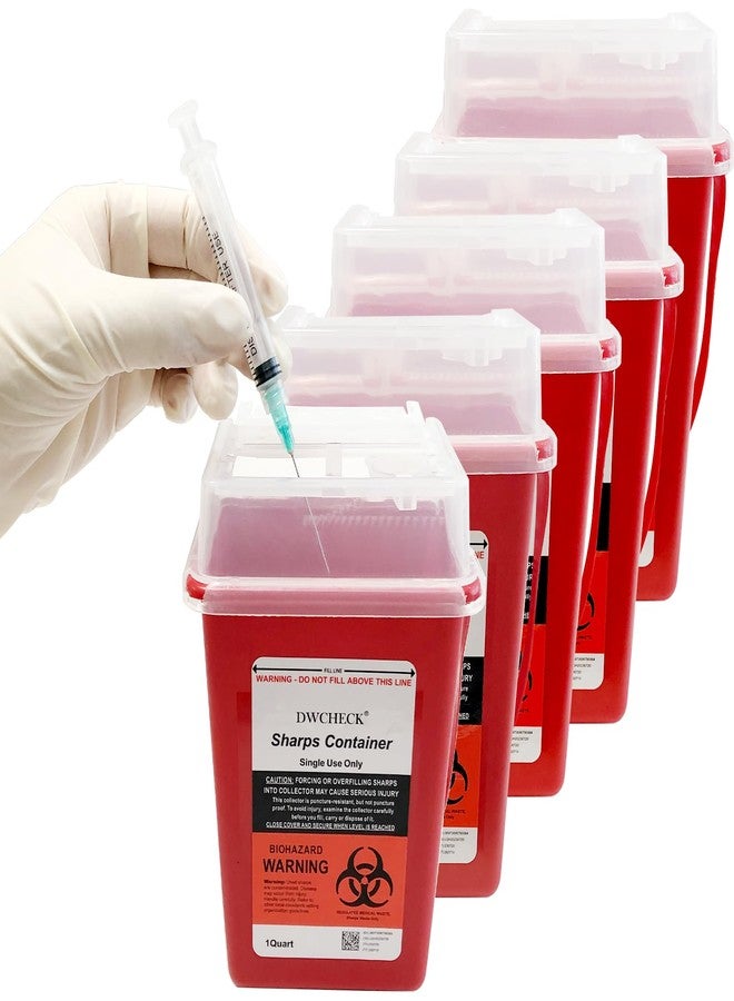 DWCHECK Sharps Container for Home Use 1 Quart, 5 Pack Professional Needle Disposal Containers, Biohazard Needle and Syringe Disposal Containers, Small Sharps Disposal Container for Travel - Image 1