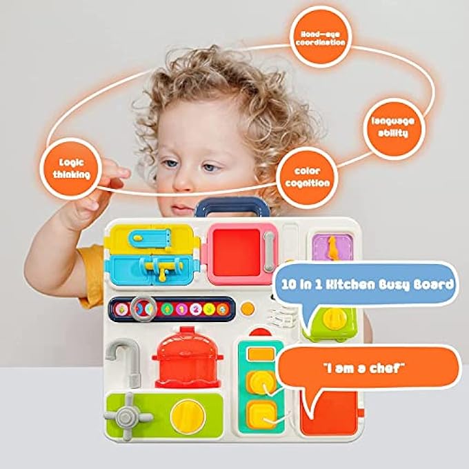 AM ANNA Kitchen Busy Board with Music and Lights, Montessori Busy Board Educational Learning Activities Fine Motor Skills & Kitchen Cognition Game Board,Toddler Travel Toys for Babies 12+ Months - Image 3