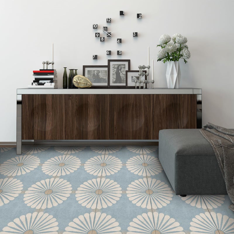 IVN 10PCS 12x12 Inch Vintage Blue and White Flower Pattern Design Detachable Self-Adhesive PVC Vinyl Floor Stickers for Peeling Floor Tiles, Ideal for Living Rooms, Kitchens, and Bathrooms - Image 2
