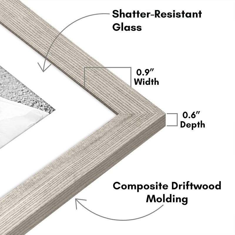 Americanflat 7 Piece Drift Wood Gallery Wall Picture Frame Set with Mats in 11x14, 8x10, and 5x7 - Composite Wood with Shatter Resistant Glass - Horizontal and Vertical Formats for Wall and Tabletop Small apartment fit - Image 3