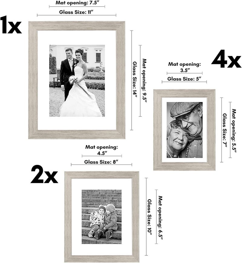 Americanflat 7 Piece Drift Wood Gallery Wall Picture Frame Set with Mats in 11x14, 8x10, and 5x7 - Composite Wood with Shatter Resistant Glass - Horizontal and Vertical Formats for Wall and Tabletop Small apartment fit - Image 2