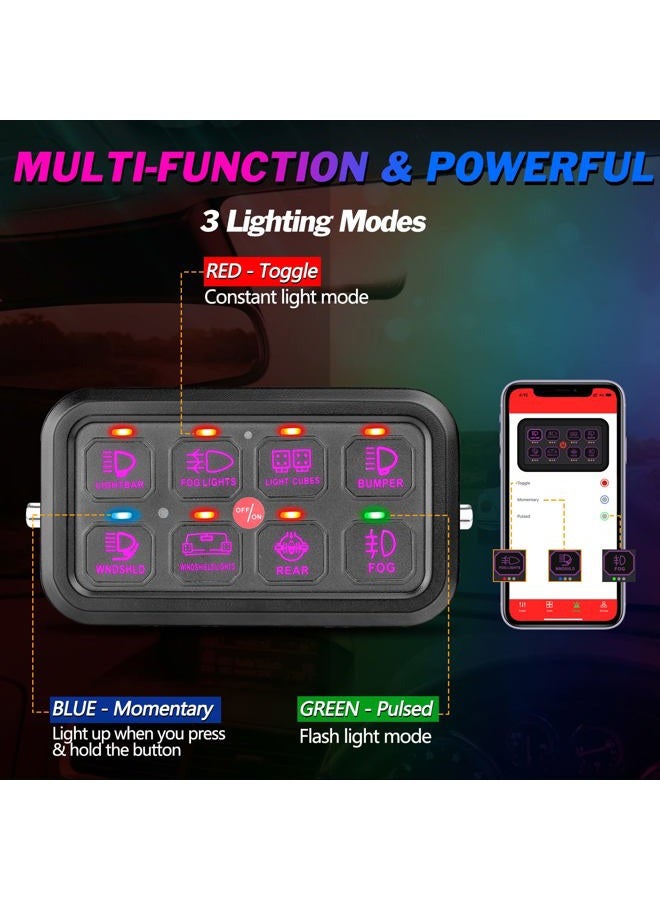 Niking Auto لوحة مفاتيح RGB 8 Gang مع بلوتوث 8 وحدات مفاتيح نظام ريلاي صندوق متعدد الوظائف 3 أوضاع تبديل مؤقت مضيء لمسة للمركبات الشاحنة RV قارب الطرق الوعرة ATV UTV SUV RZR قارب - Image 2