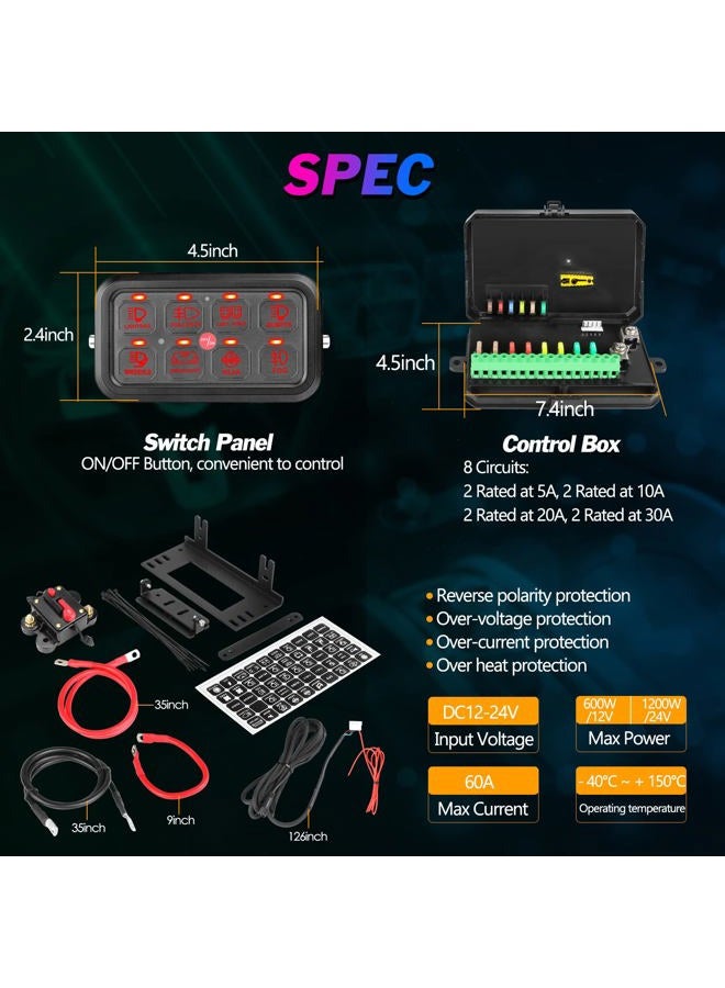 Niking Auto لوحة مفاتيح RGB 8 Gang مع بلوتوث 8 وحدات مفاتيح نظام ريلاي صندوق متعدد الوظائف 3 أوضاع تبديل مؤقت مضيء لمسة للمركبات الشاحنة RV قارب الطرق الوعرة ATV UTV SUV RZR قارب - Image 5