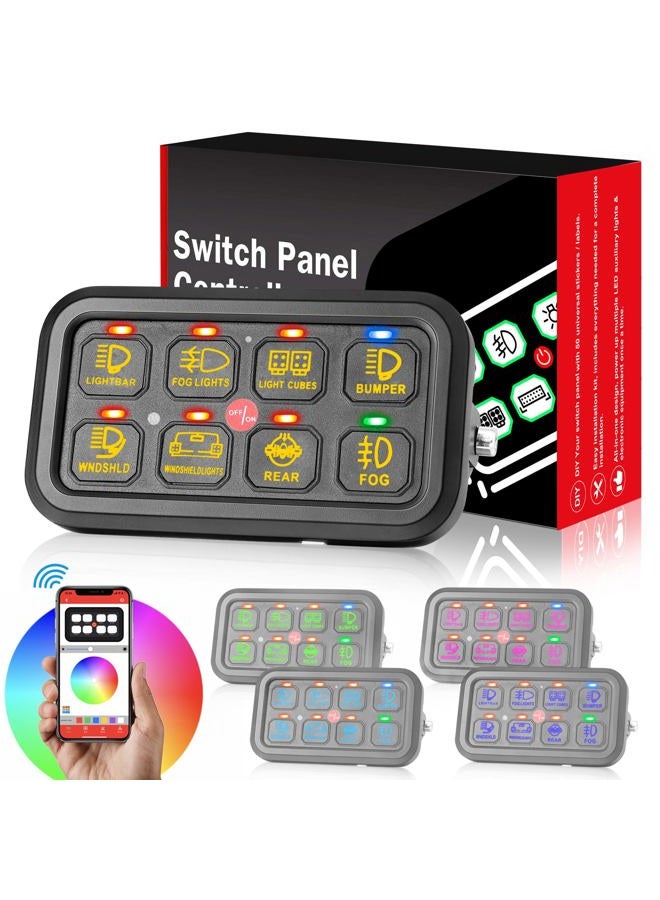 Niking Auto لوحة مفاتيح RGB 8 Gang مع بلوتوث 8 وحدات مفاتيح نظام ريلاي صندوق متعدد الوظائف 3 أوضاع تبديل مؤقت مضيء لمسة للمركبات الشاحنة RV قارب الطرق الوعرة ATV UTV SUV RZR قارب - Image 1