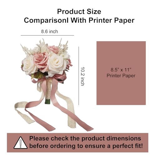 LEIFENY Wedding Bouquets for Bride, Champagne White & Pink Bridal Bridesmaid Wedding Flowers, Artificial Toss Rose for Civil Ceremony (Hollow Lace Ribbon Handle) - Image 2