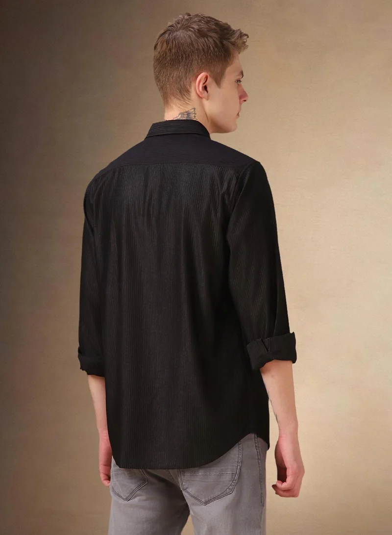 Dennis Lingo Men's Black 100% Polyester Solid Shirt