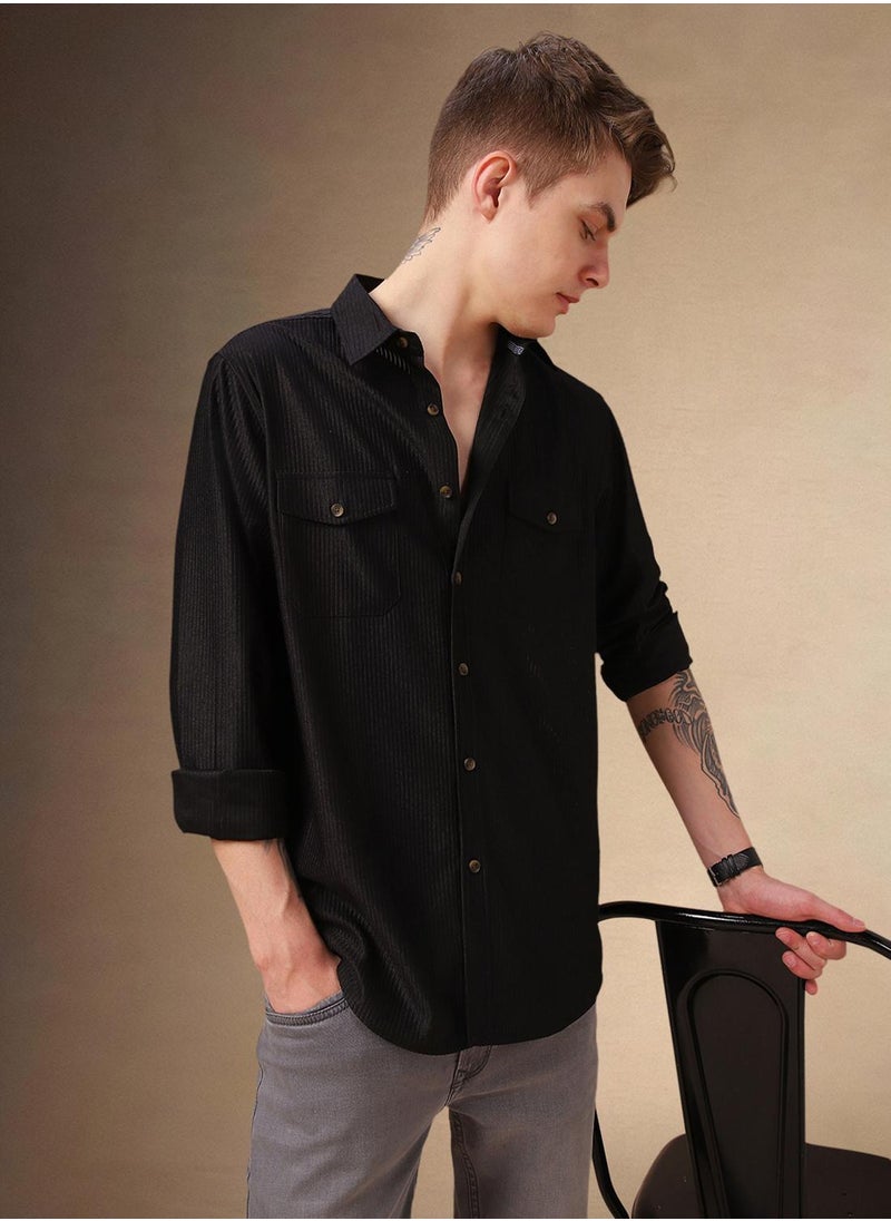 Dennis Lingo Men's Black 100% Polyester Solid Shirt  - Image 1