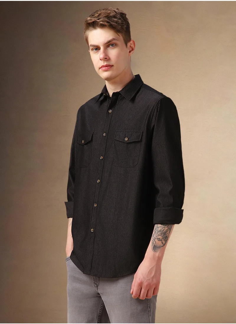 Dennis Lingo Men's Black 100% Polyester Solid Shirt