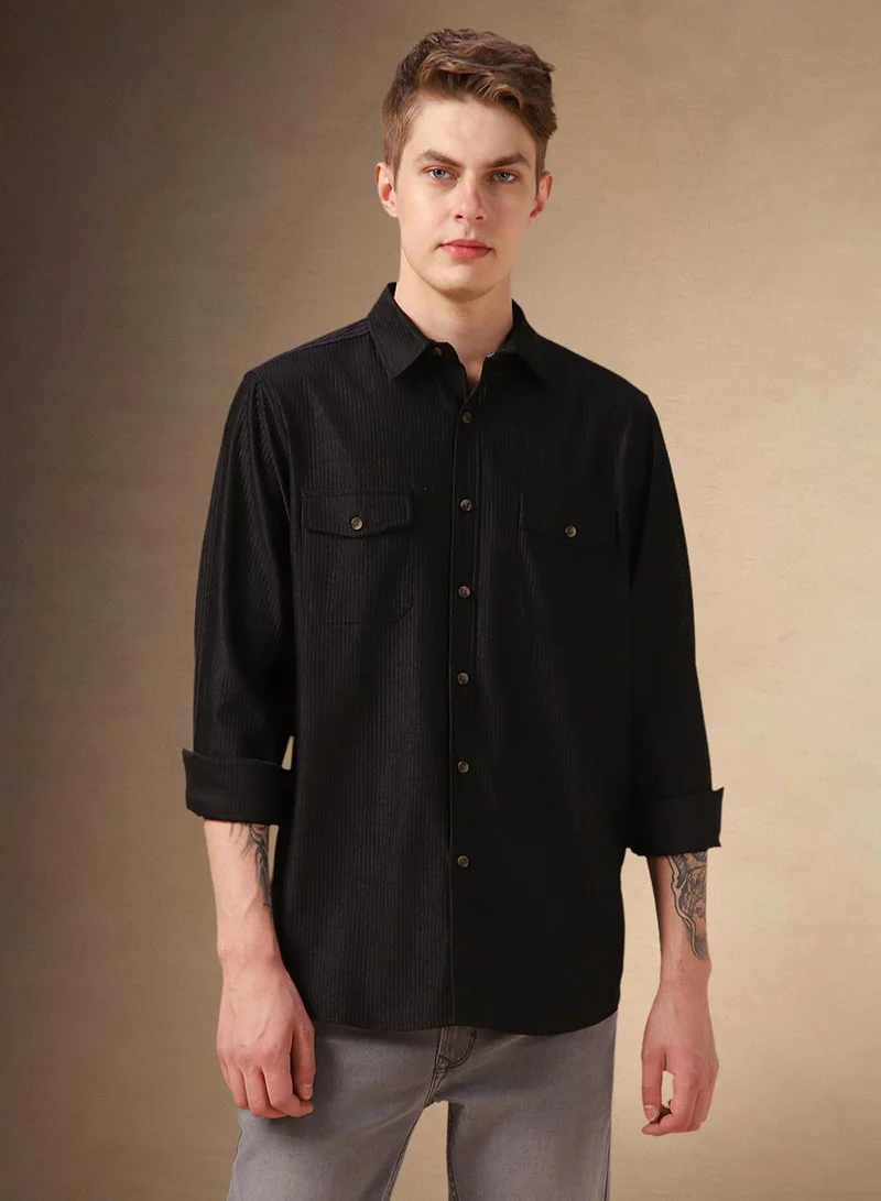 Dennis Lingo Men's Black 100% Polyester Solid Shirt