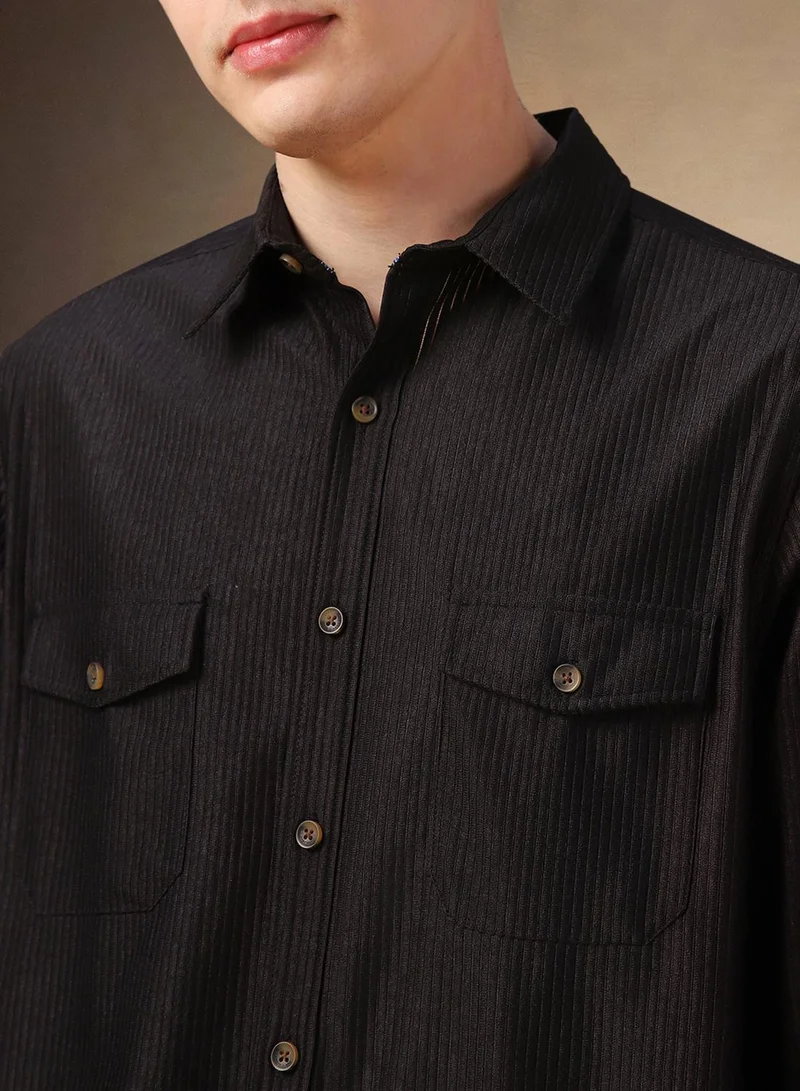 Dennis Lingo Men's Black 100% Polyester Solid Shirt