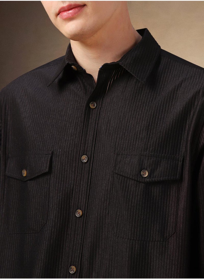Dennis Lingo Men's Black 100% Polyester Solid Shirt  - Image 4