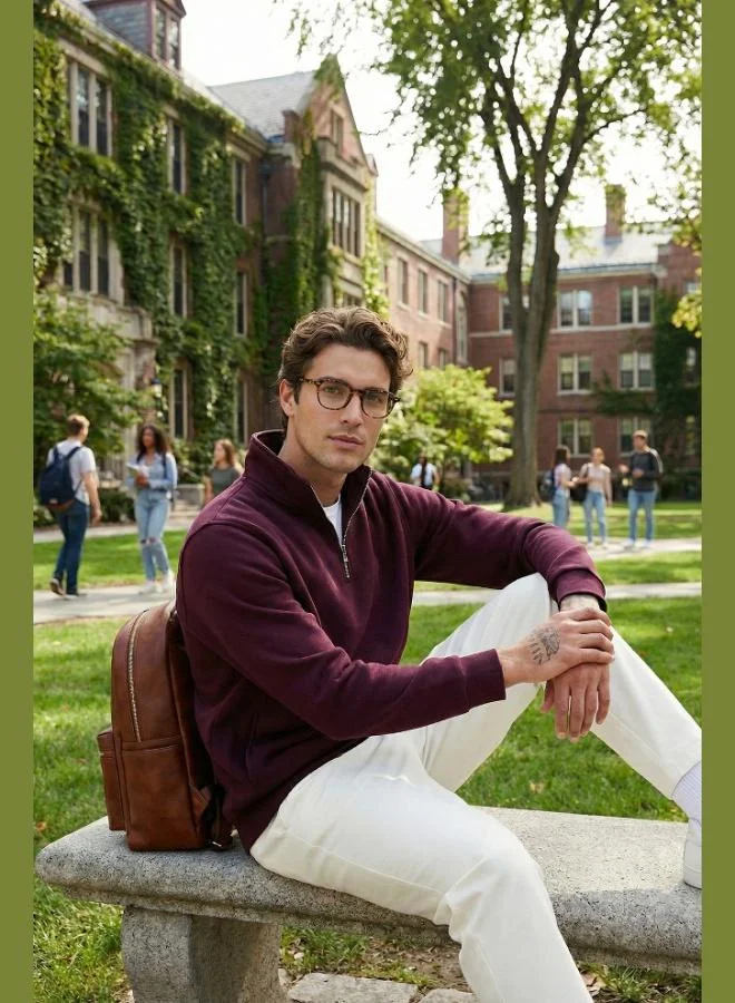 Buratti  Buratti Cotton Regular Fit Half Zipper Stand Collar Sweat Men's SWEAT 59052592 for Men | Best Price UAE