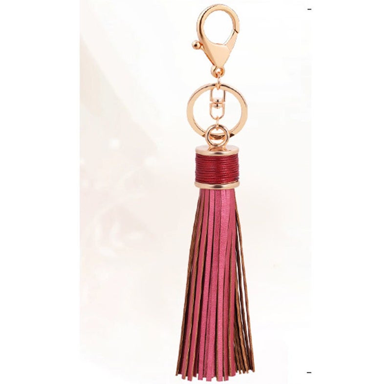 ZOONAI Women Leather Tassels Keychain Car Circle Key Rings Gift Bag Hanging Buckle (Golden) - Image 3