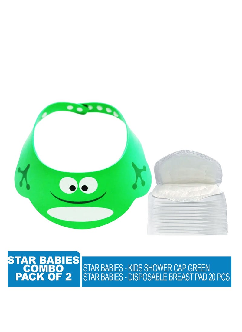 STAR BABiES Star Babies - Combo Pack of 2- Kids Shower Cap with Breast Pad (20pcs)- Green  - Image 2