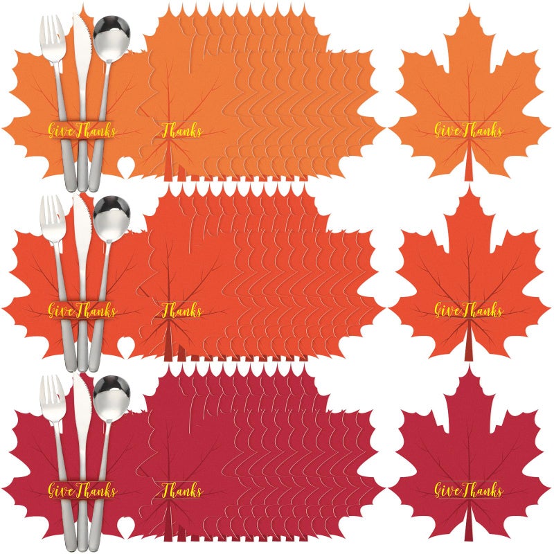 Jingmore 36 Pcs Thanksgiving Utensil Holders Felt Maple Leaves Cutlery Holders with Give Thanks Thanksgiving Dinner Table Decorations Silverware Holder for Autumn Fall Harvest Party Supplies 3 Colors - Image 2