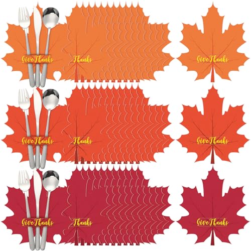 Jingmore 36 Pcs Thanksgiving Utensil Holders Felt Maple Leaves Cutlery Holders with Give Thanks Thanksgiving Dinner Table Decorations Silverware Holder for Autumn Fall Harvest Party Supplies 3 Colors - Image 1